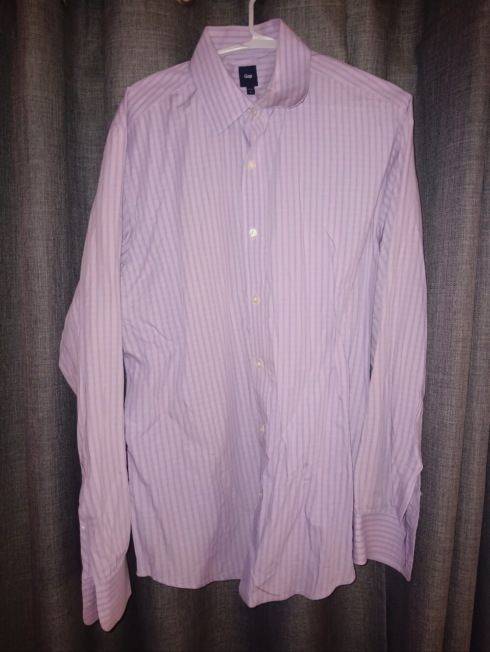 GAP Men's Salmon/Light Purple Striped Dress Shirt Size L